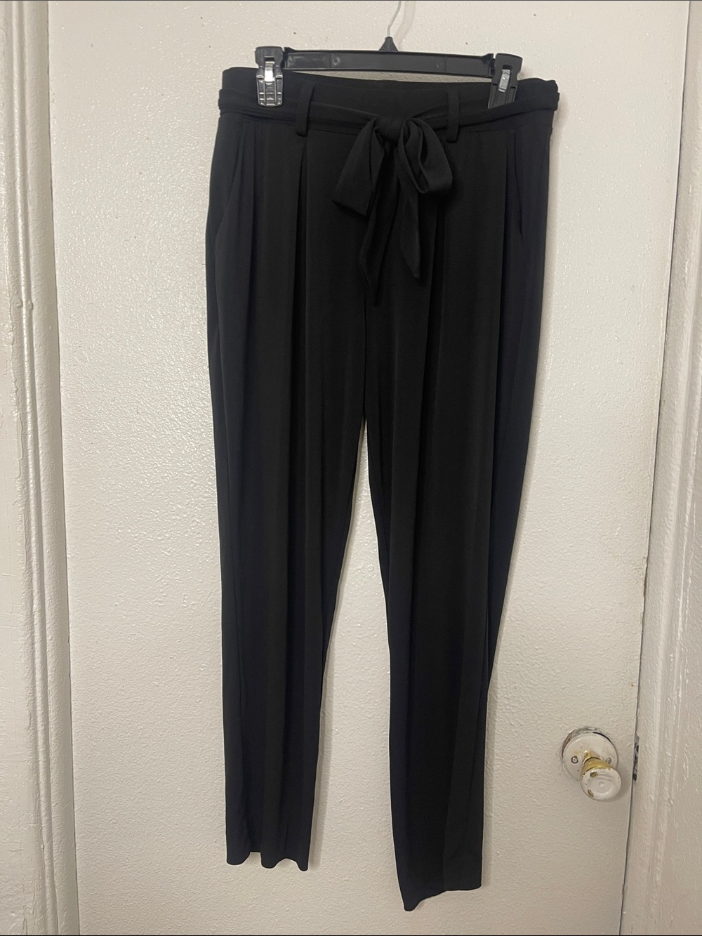 Y2K- Express Black Tie-Waist Paperbag Trousers- S